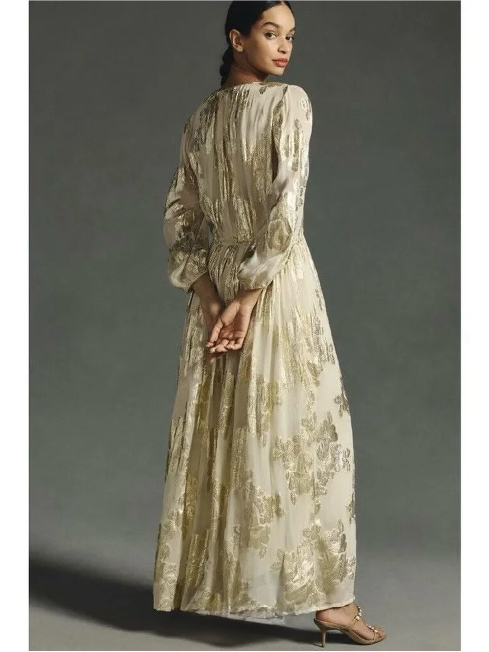 Anthropologie (Pinnacle) | Sheer Metallic Gold Dress, L NWT - Picture 2 of 15